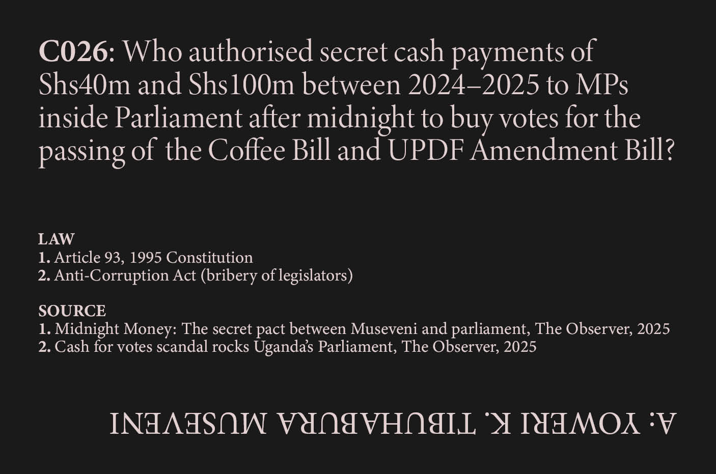 Midnight Cash to MPs